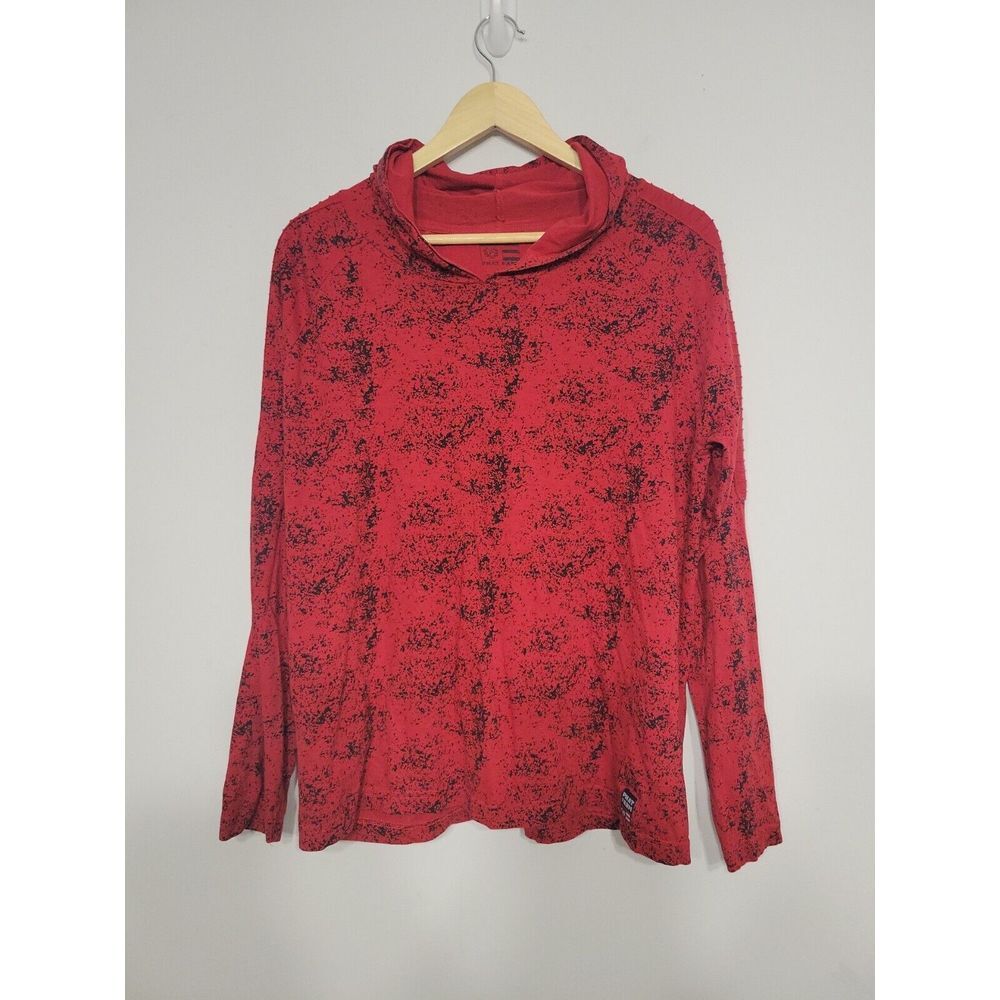 Phat Farm Men's Long Sleeve Size Large Red&Black Splatter Ribbed Shoulders‎